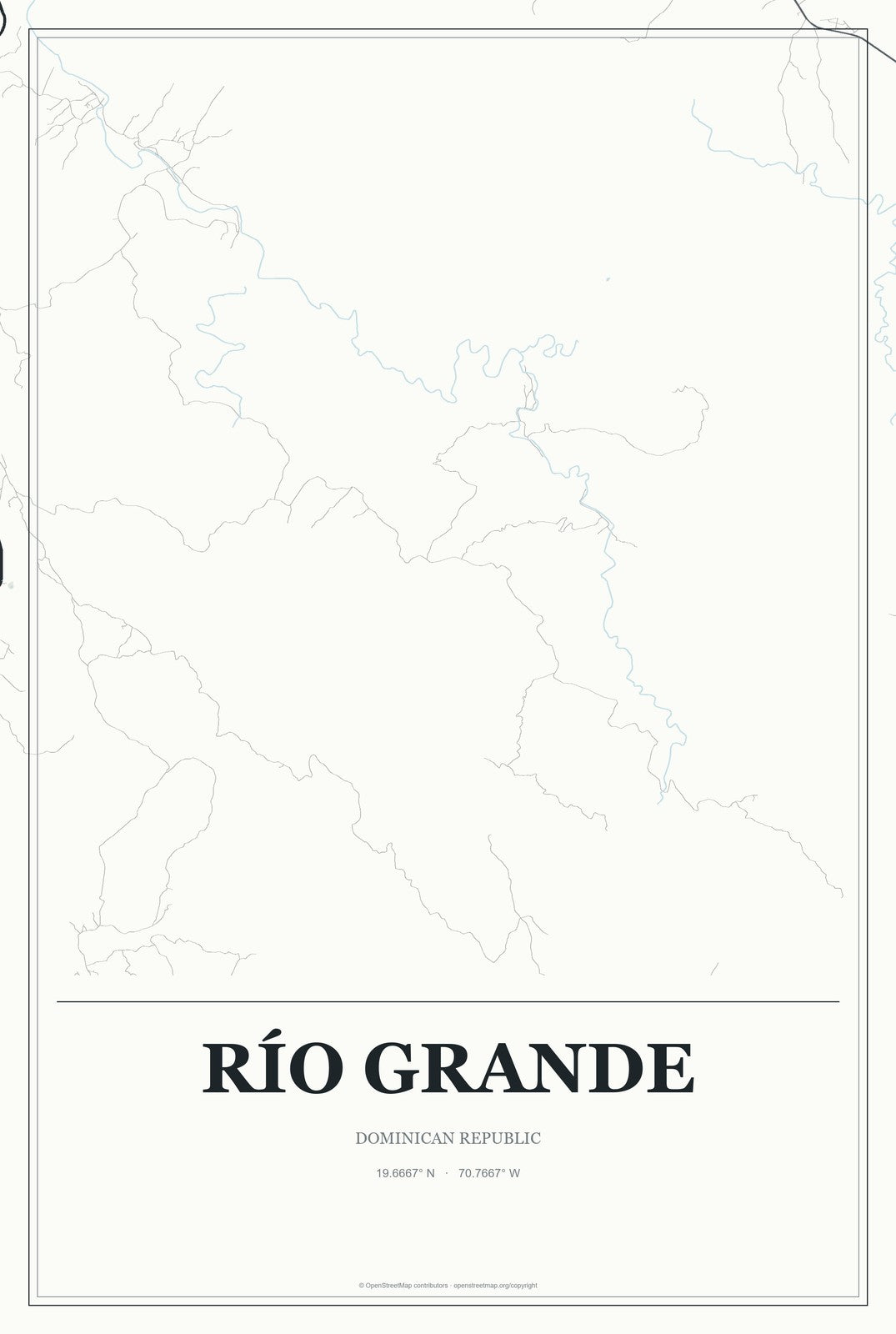 Río Grande, Dominican Republic City Map Aluminum Sign in Gallery Air style