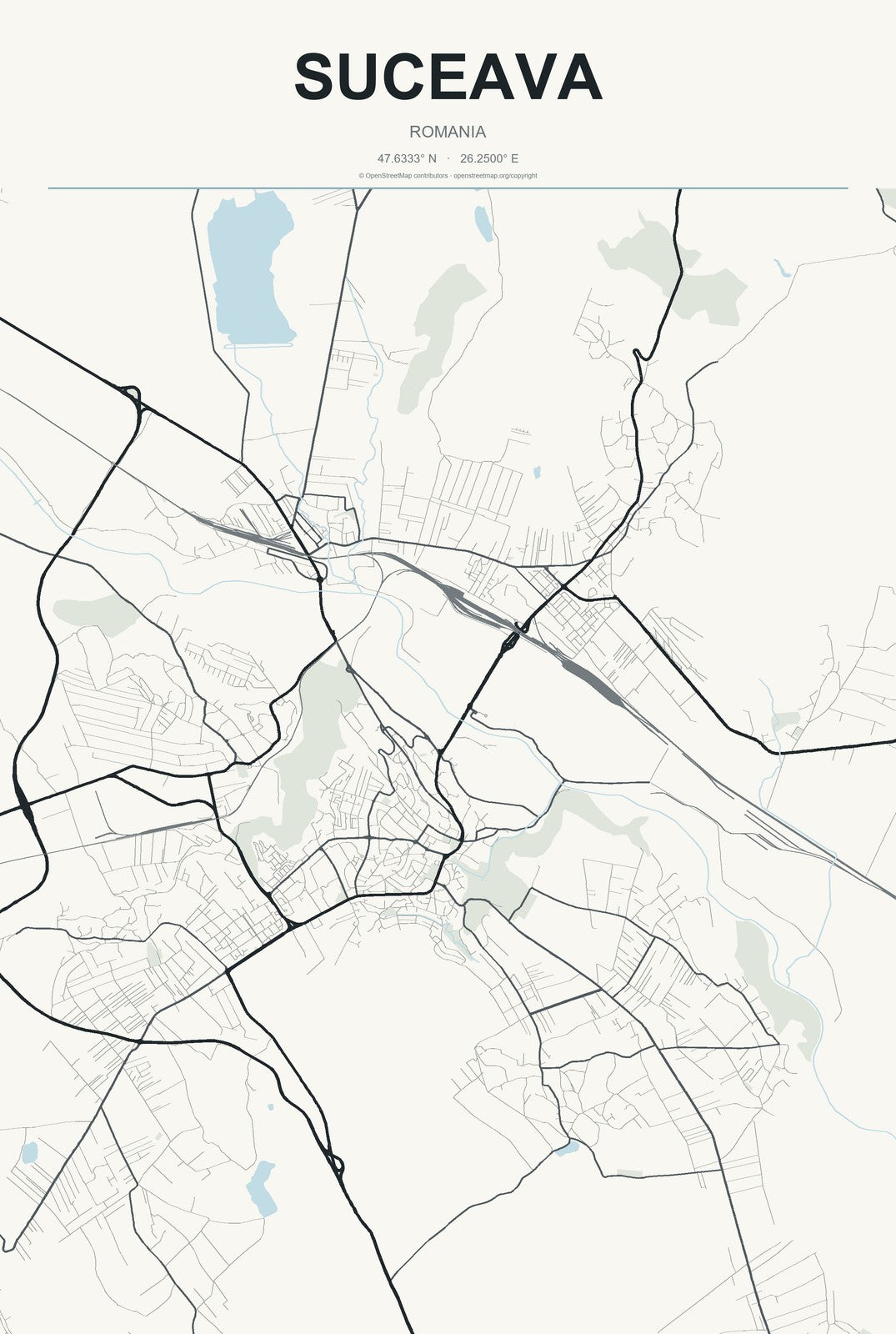 Suceava, Romania City Map Aluminum Sign in Headline Atlas style