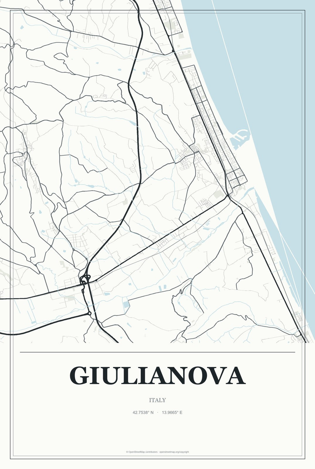 Giulianova, Italy City Map Aluminum Sign in Gallery Air style