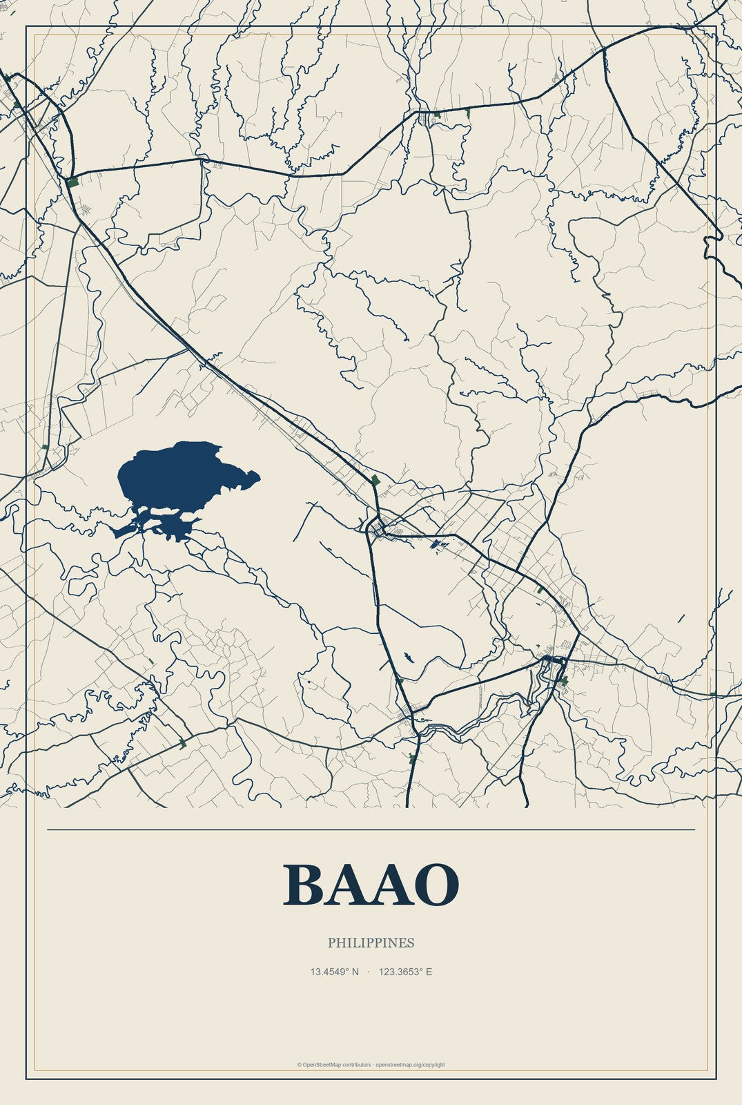 Baao, Philippines City Map Aluminum Sign in Coastal Cutout style