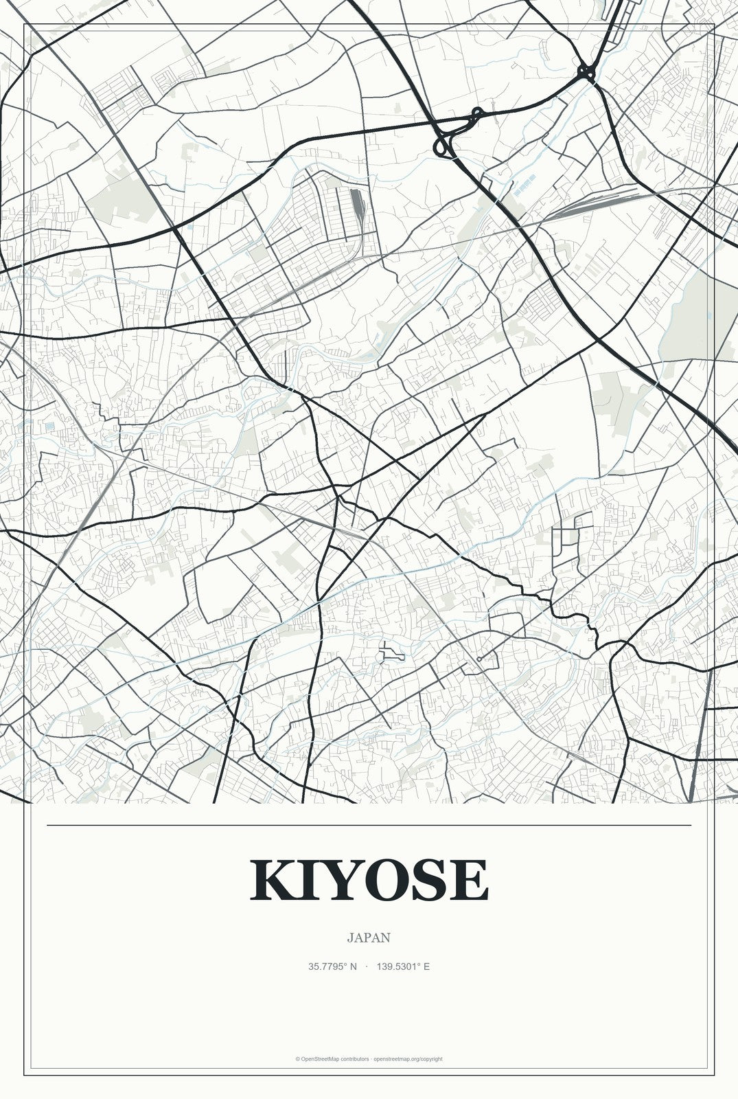 Kiyose, Japan City Map Aluminum Sign in Gallery Air style