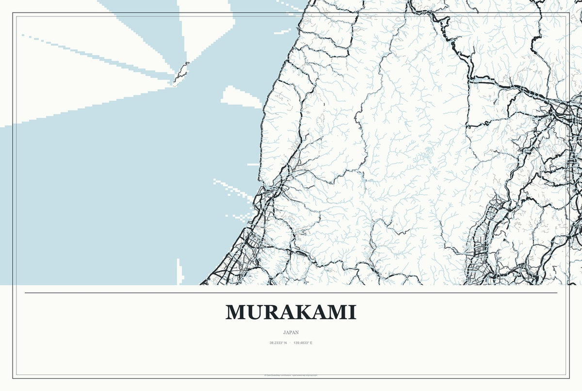 Murakami, Japan City Map Aluminum Sign in Gallery Air style