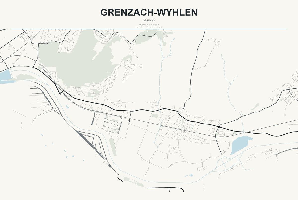 Grenzach-Wyhlen, Germany City Map Aluminum Sign in Headline Atlas style