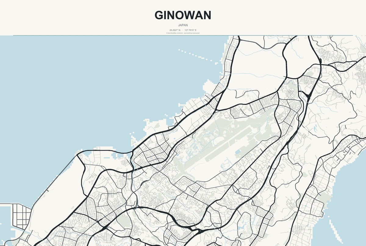 Ginowan, Japan City Map Aluminum Sign in Headline Atlas style