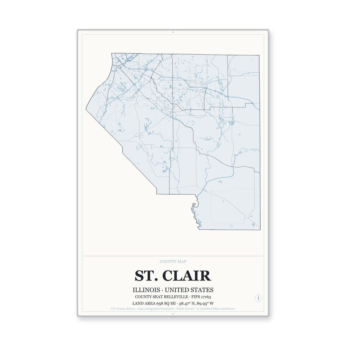St. Clair County, Illinois Map Aluminum Sign in Gallery Air style