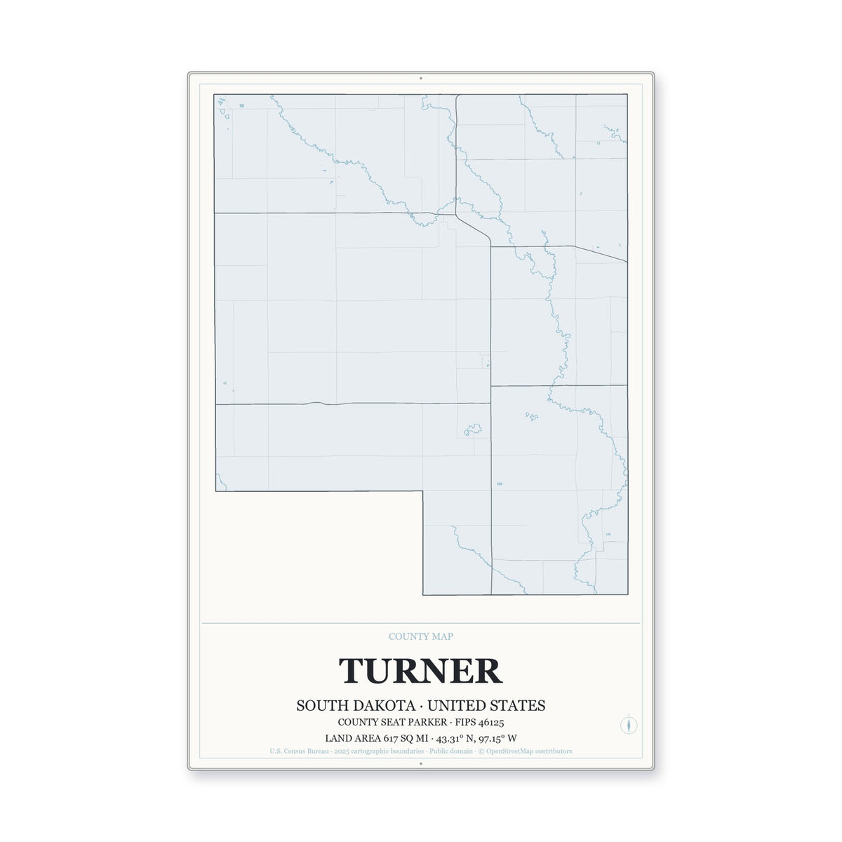 Turner County, South Dakota Map Aluminum Sign in Gallery Air style