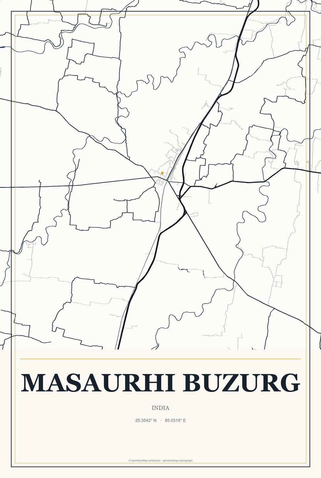 Masaurhi Buzurg, India City Map Aluminum Sign in Citrine Modern style