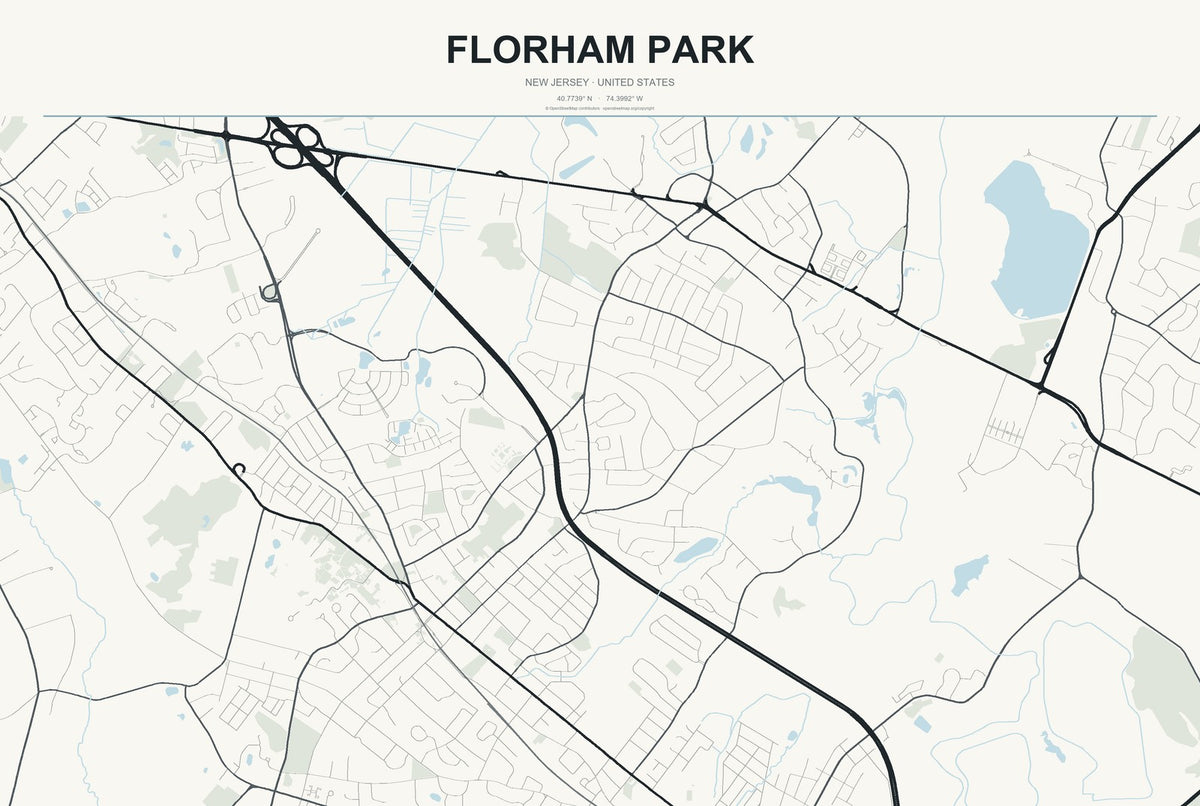 Florham Park, New Jersey City Map Aluminum Sign in Headline Atlas style