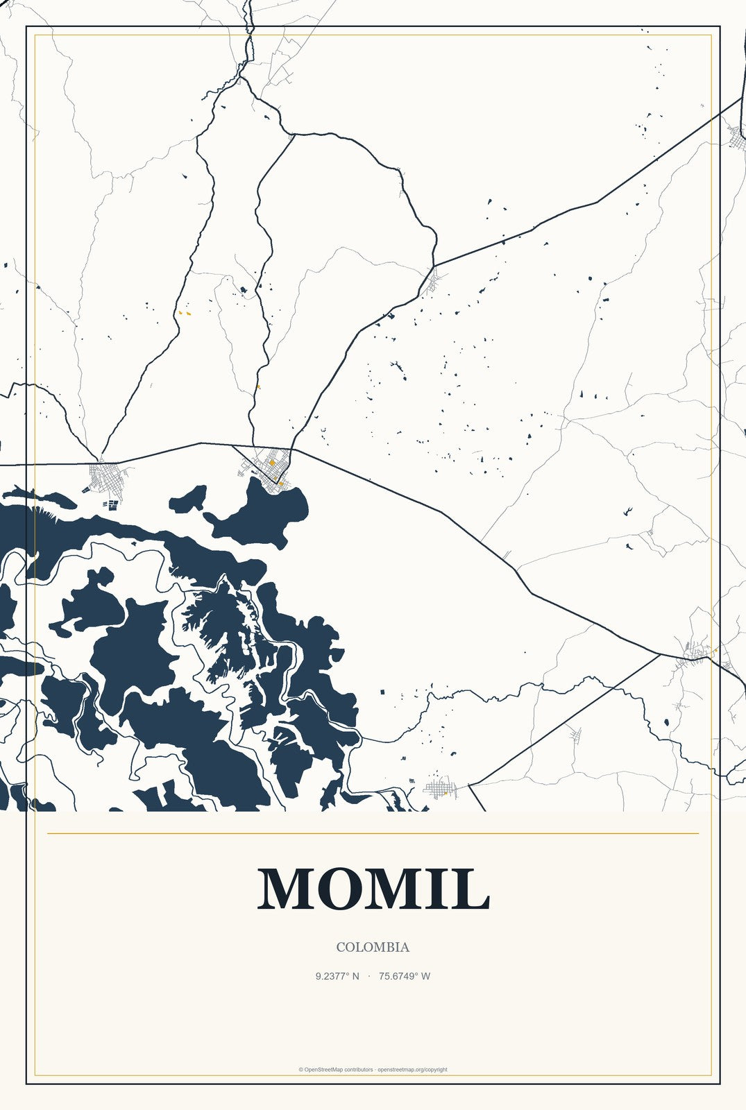 Momil, Colombia City Map Aluminum Sign in Citrine Modern style
