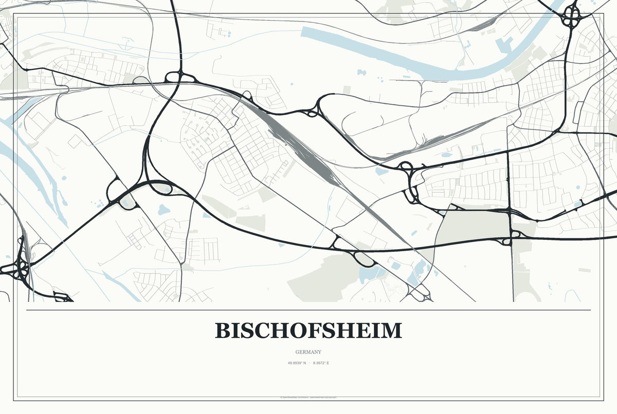 Bischofsheim, Germany City Map Aluminum Sign in Gallery Air style