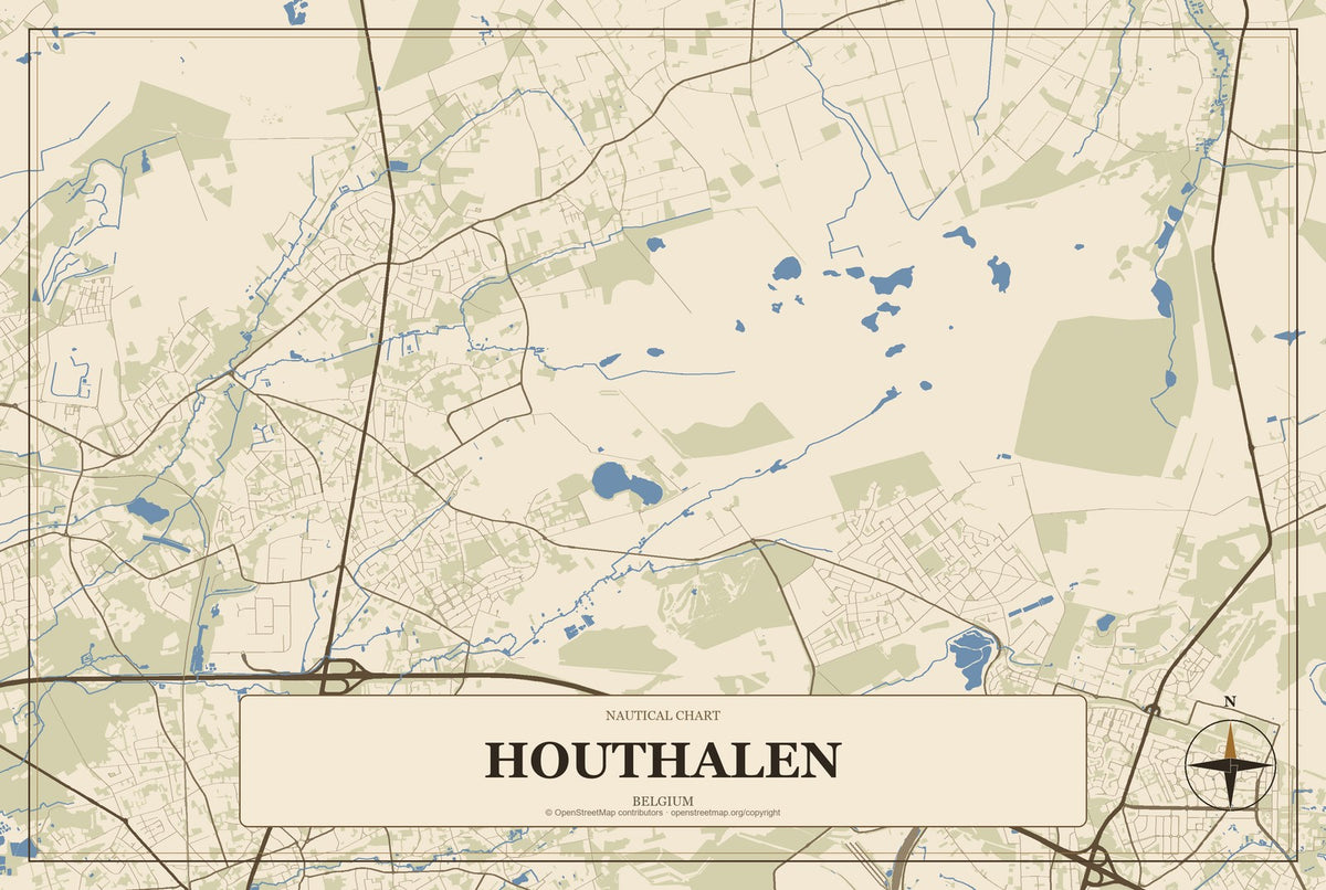 Houthalen, Belgium City Map Aluminum Sign in Heritage Nautical style