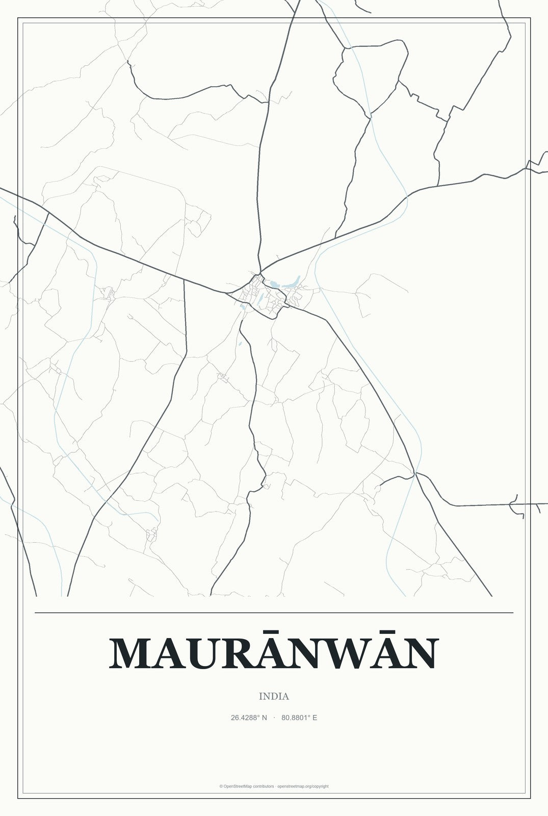Maurānwān, India City Map Aluminum Sign in Gallery Air style