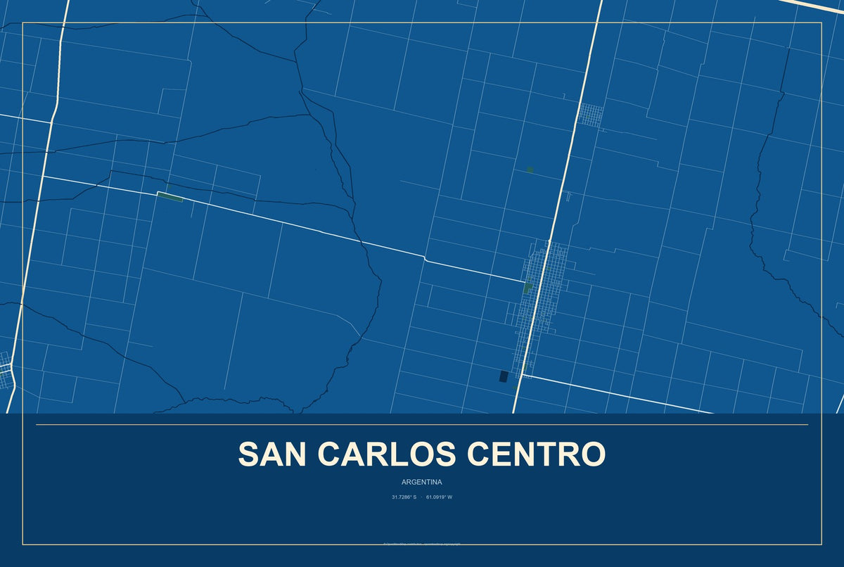 San Carlos Centro, Argentina City Map Aluminum Sign in Harbor Cobalt style