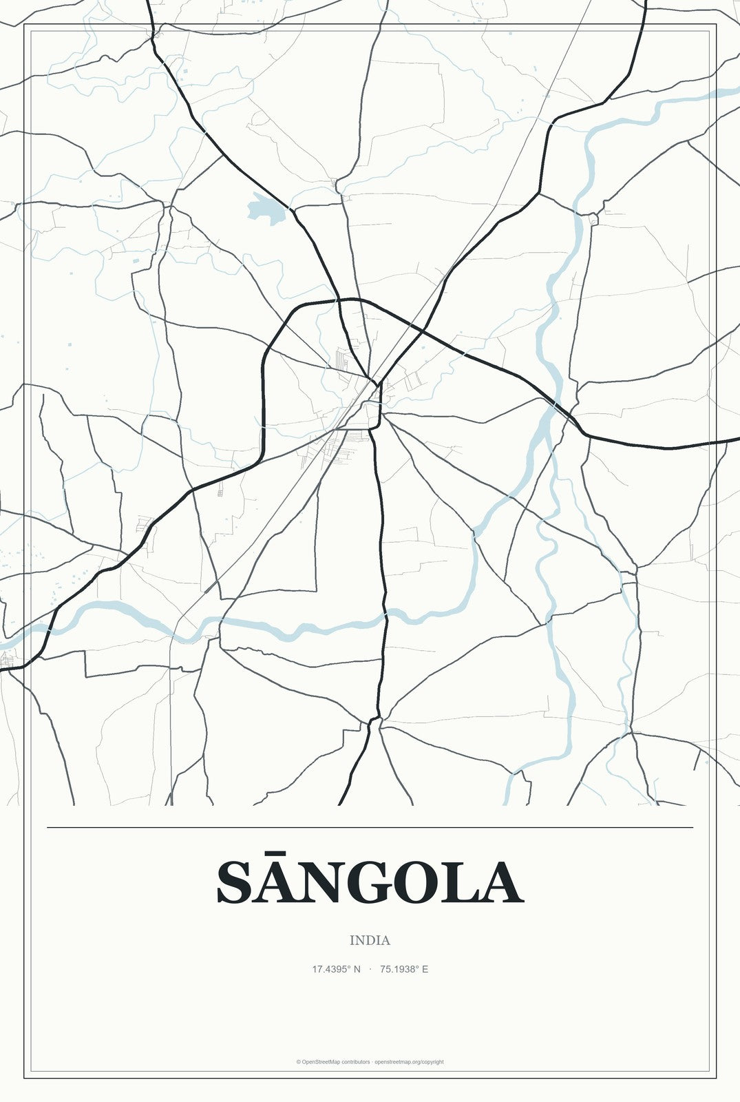 Sāngola, India City Map Aluminum Sign in Gallery Air style