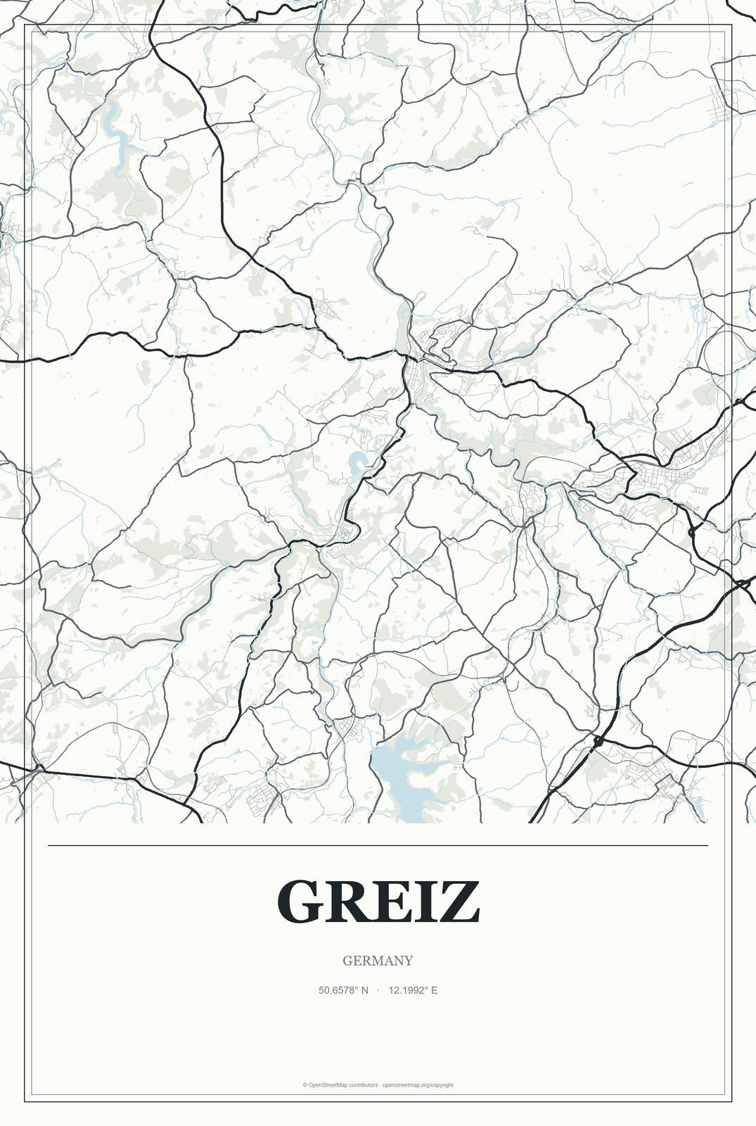 Greiz, Germany City Map Aluminum Sign in Gallery Air style