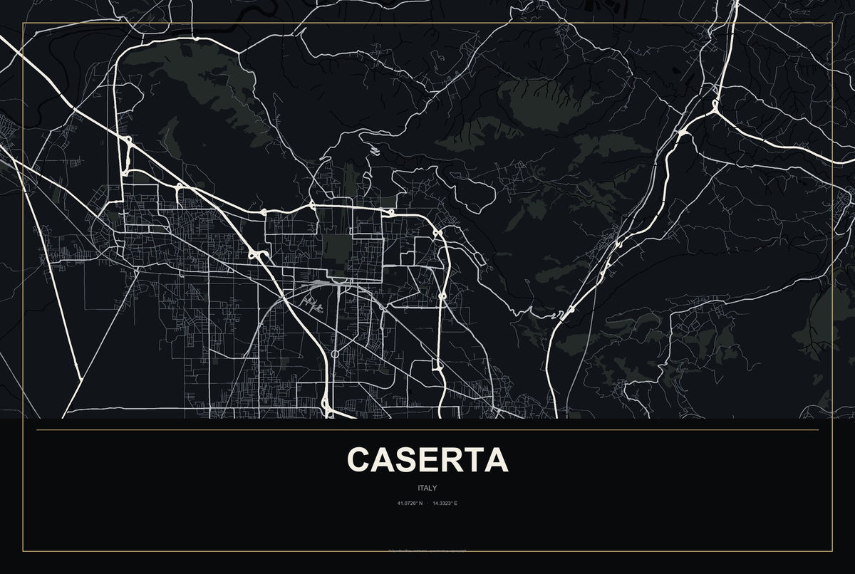 Caserta, Italy City Map Aluminum Sign in Metropolitan Noir style
