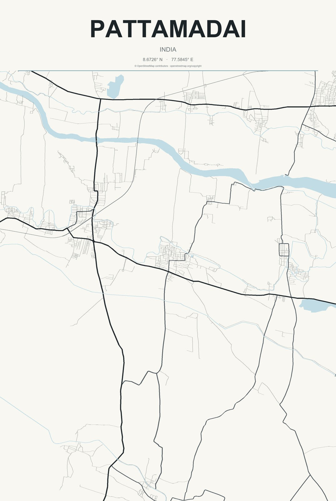 Pattamadai, India City Map Aluminum Sign in Headline Atlas style