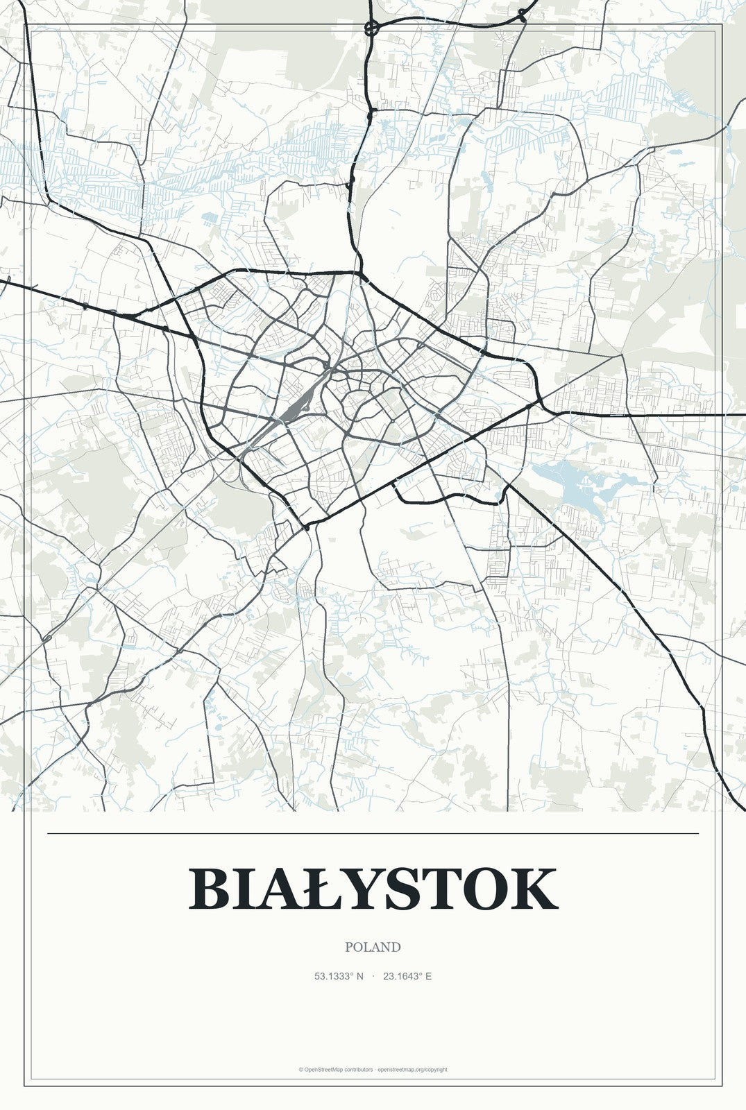 Białystok, Poland City Map Aluminum Sign in Gallery Air style