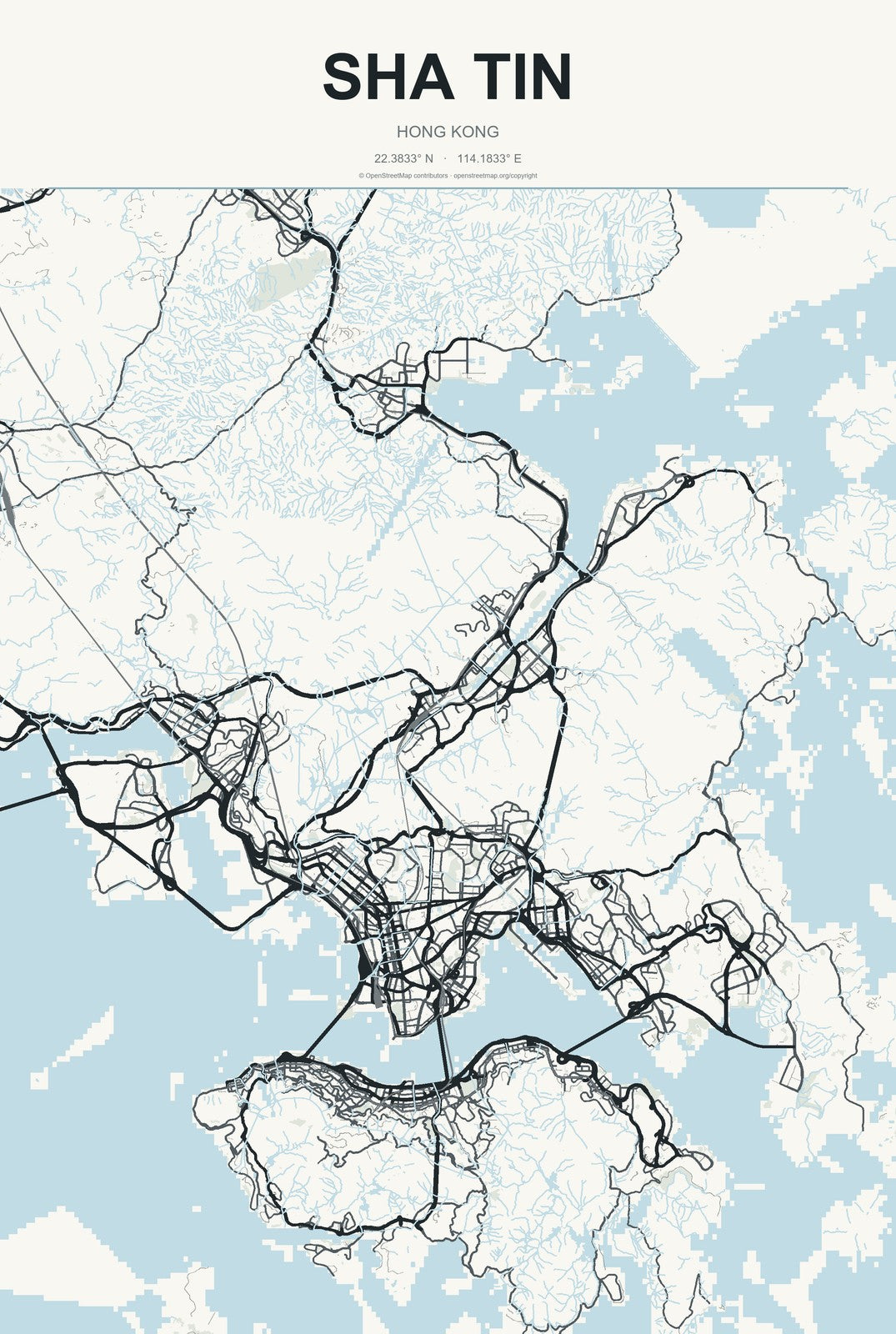 Sha Tin, Hong Kong City Map Aluminum Sign in Headline Atlas style