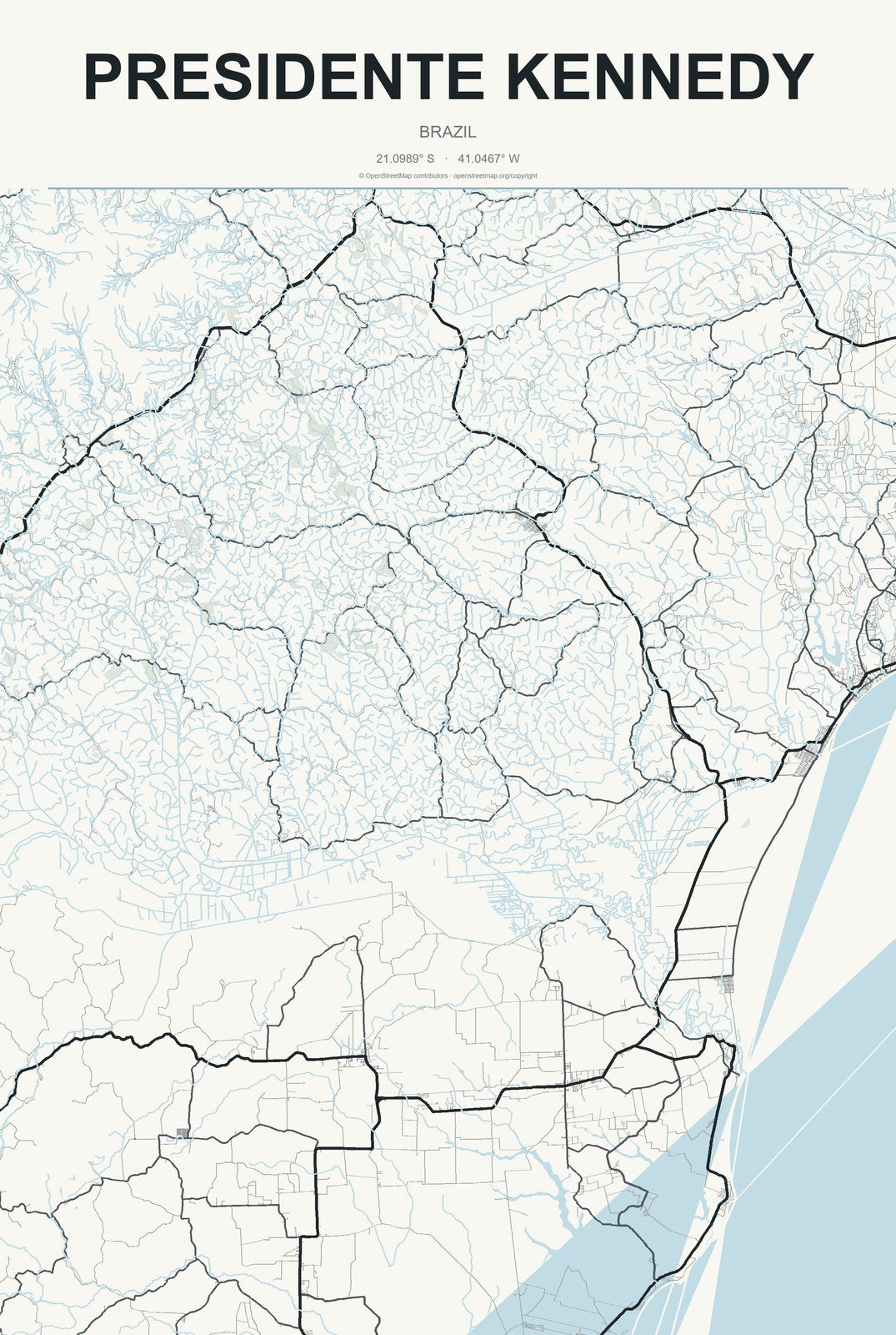 Presidente Kennedy, Brazil City Map Aluminum Sign in Headline Atlas style