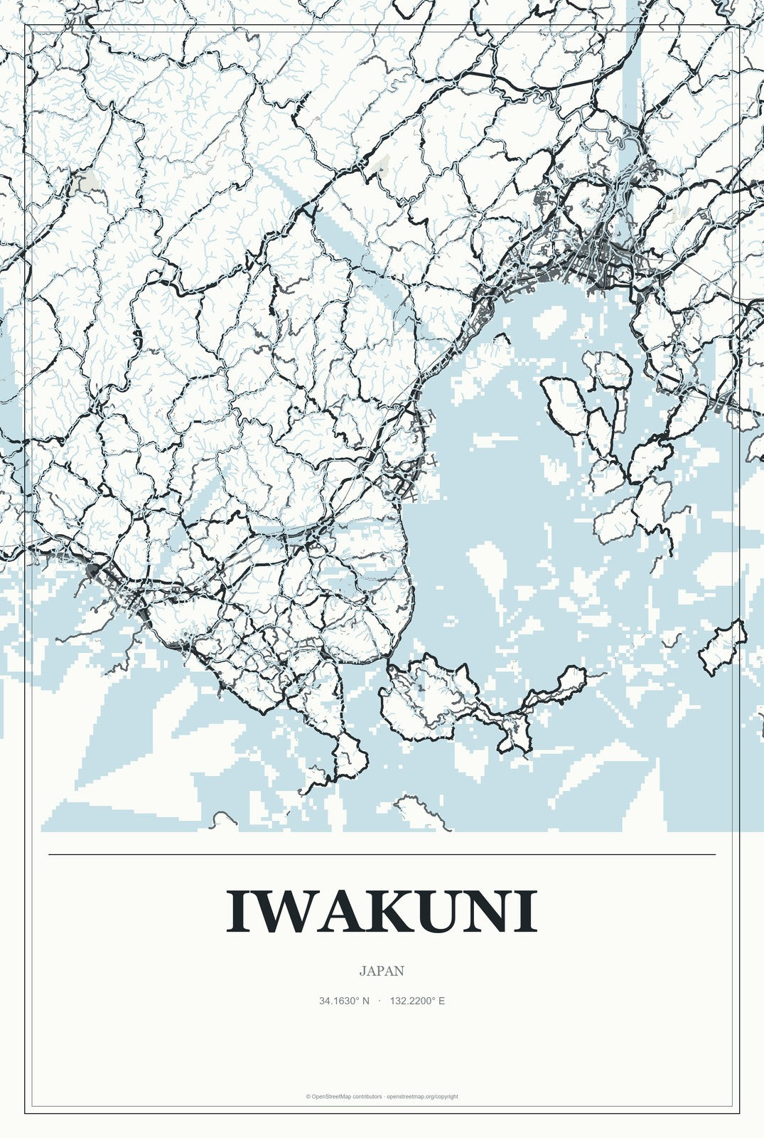 Iwakuni, Japan City Map Aluminum Sign in Gallery Air style