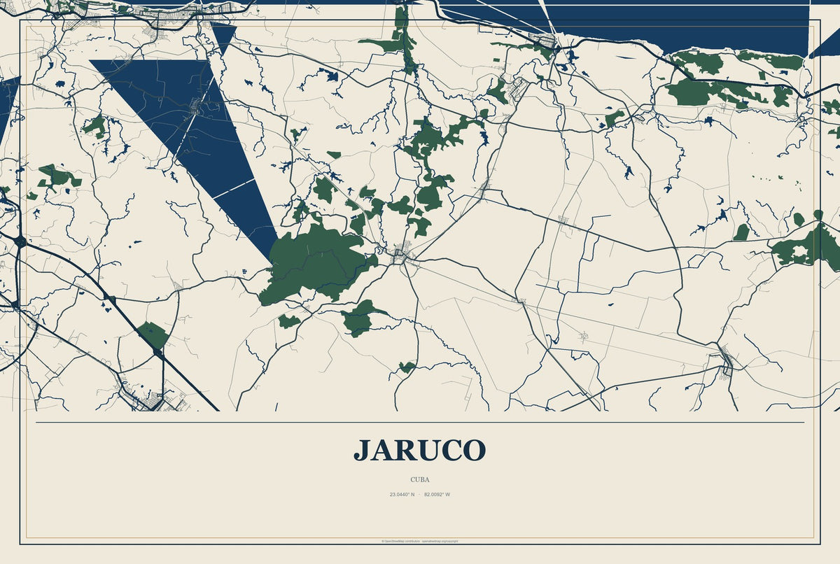 Jaruco, Cuba City Map Aluminum Sign in Coastal Cutout style