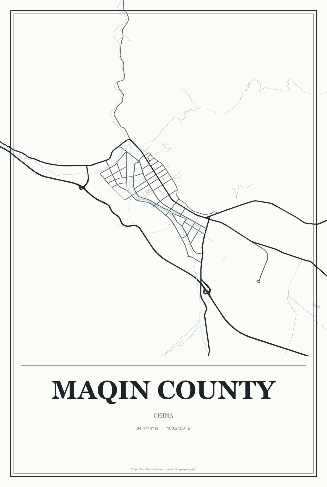 Maqin County, China City Map Aluminum Sign in Gallery Air style