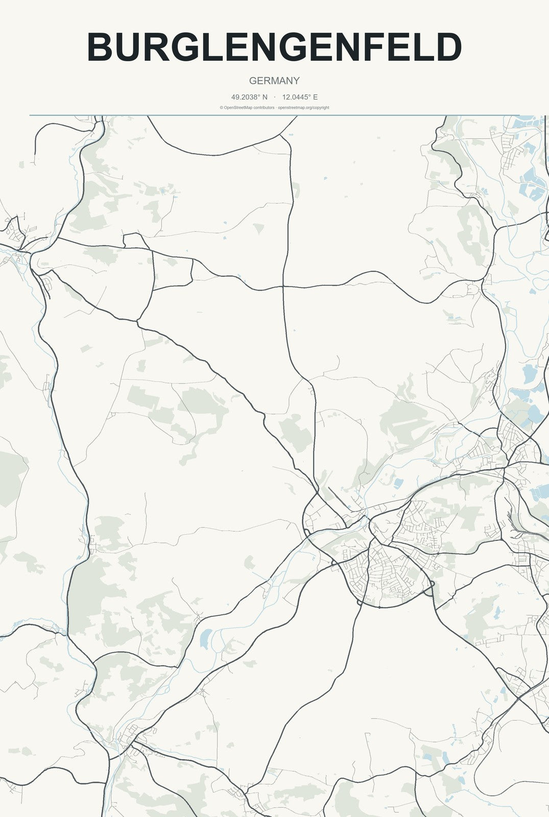 Burglengenfeld, Germany City Map Aluminum Sign in Headline Atlas style