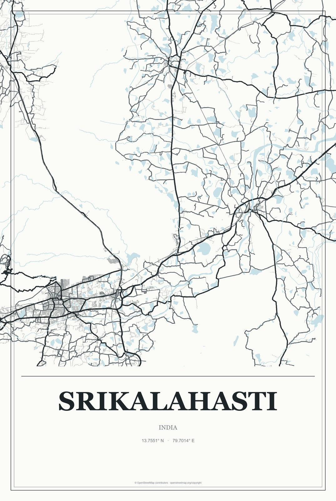Srikalahasti, India City Map Aluminum Sign in Gallery Air style