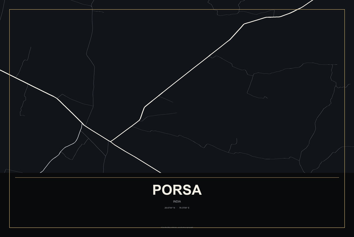Porsa, India City Map Aluminum Sign in Metropolitan Noir style