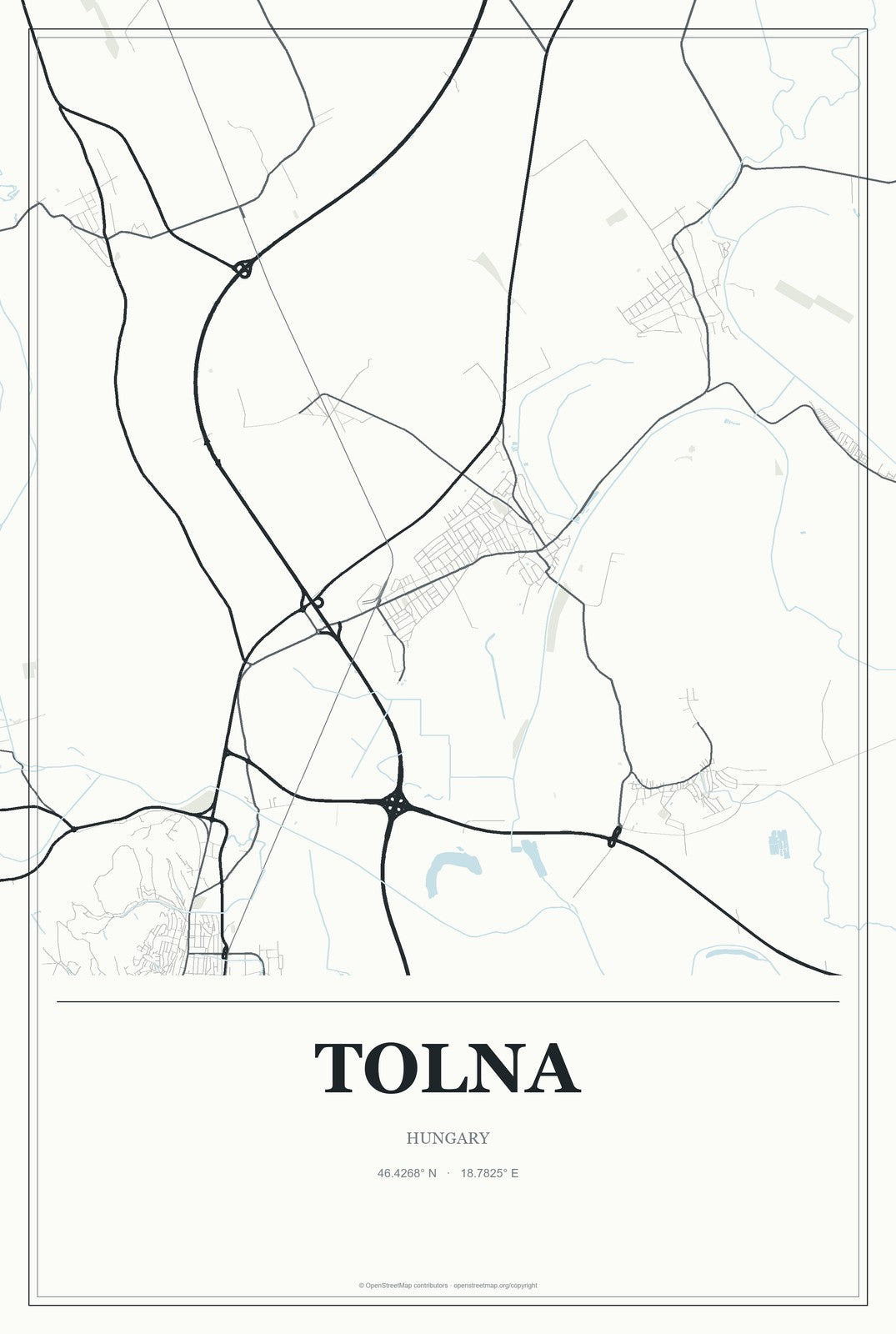 Tolna, Hungary City Map Aluminum Sign in Gallery Air style