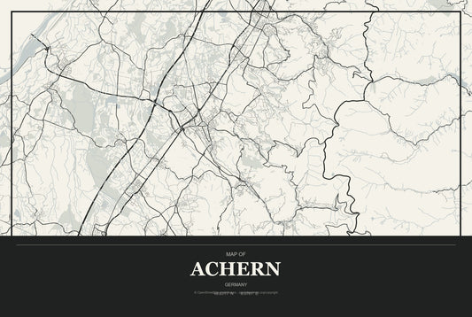 Achern, Germany City Map Aluminum Sign in Museum Plaque style