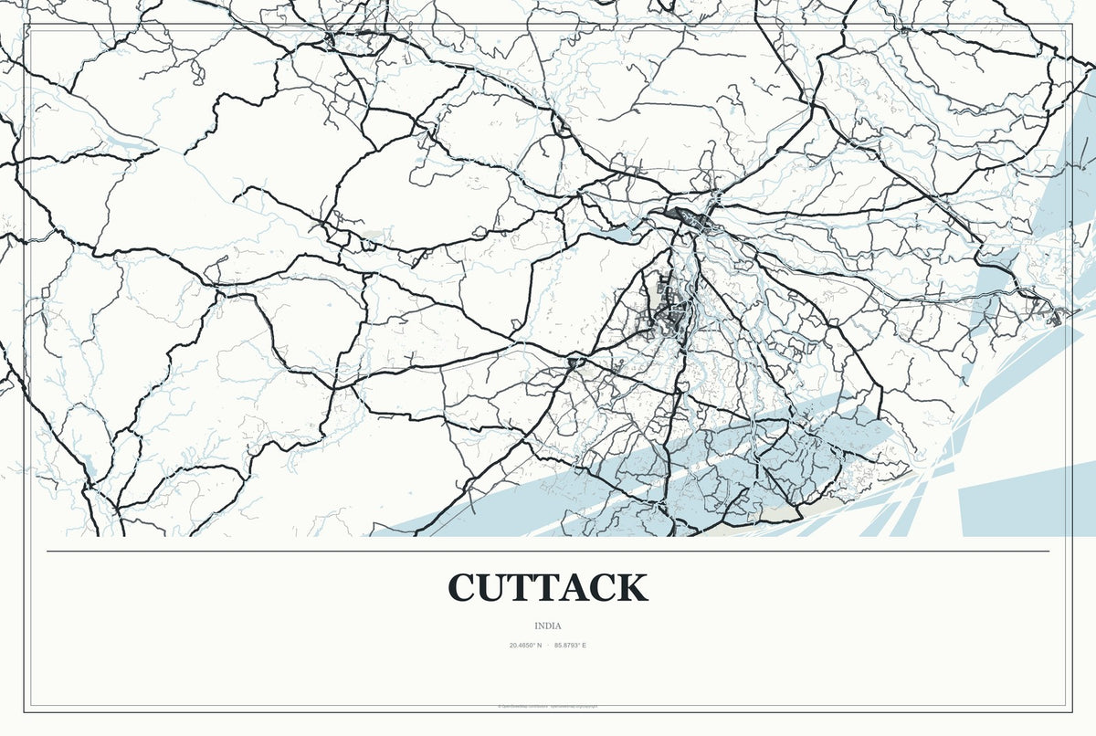 Cuttack, India City Map Aluminum Sign in Gallery Air style
