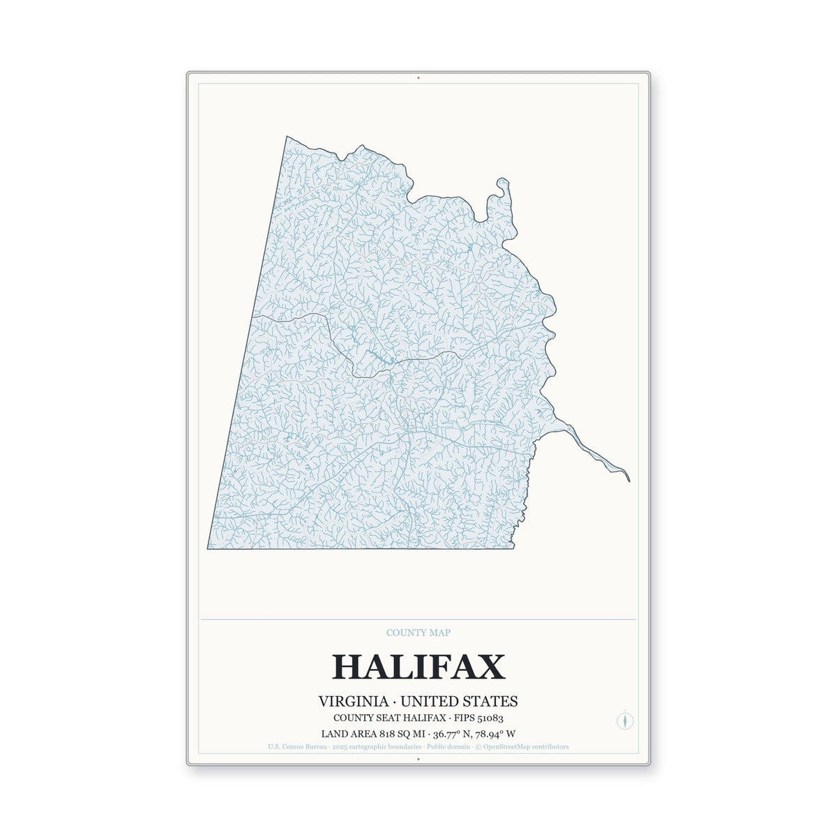 Halifax County, Virginia Map Aluminum Sign in Gallery Air style