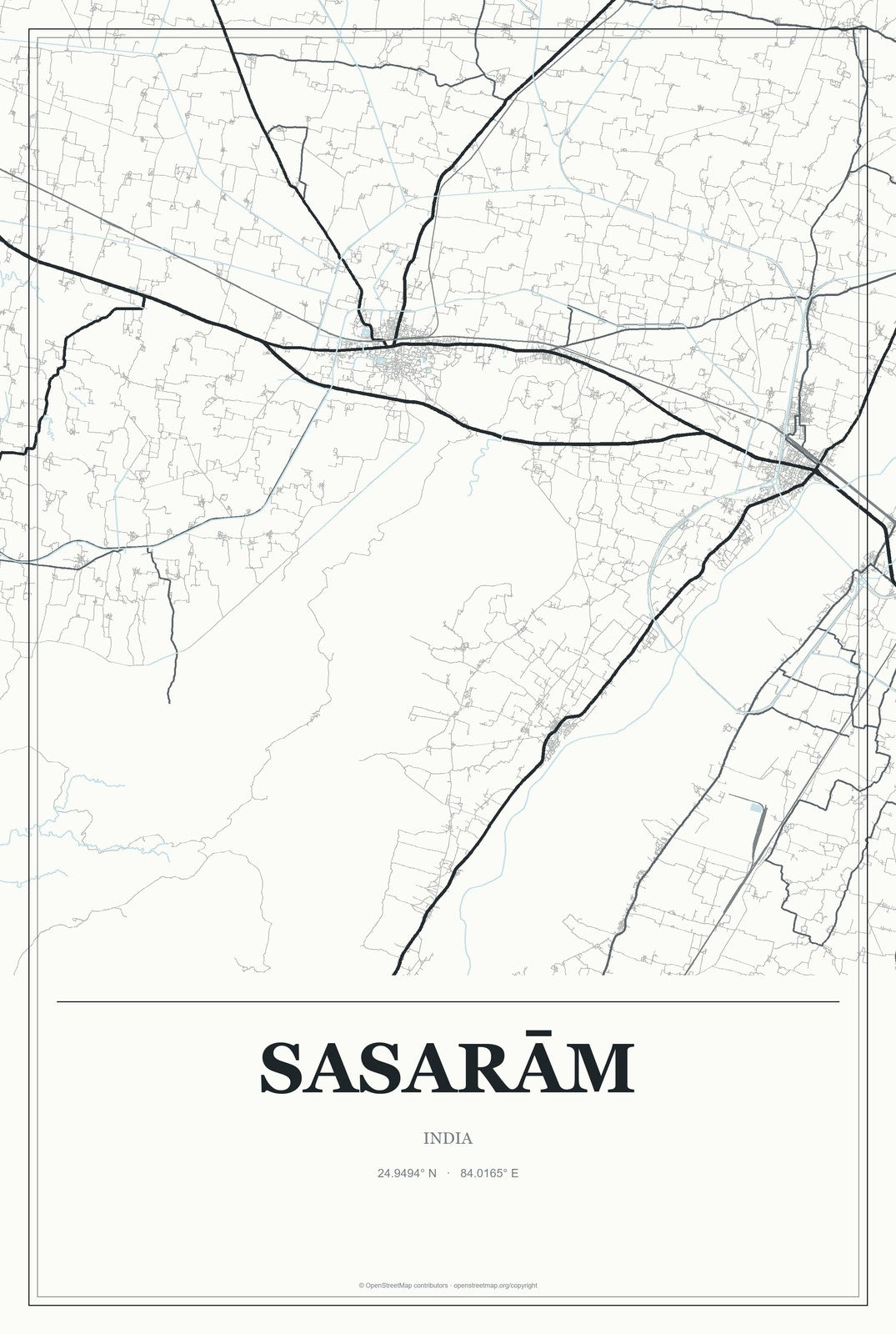 Sasarām, India City Map Aluminum Sign in Gallery Air style