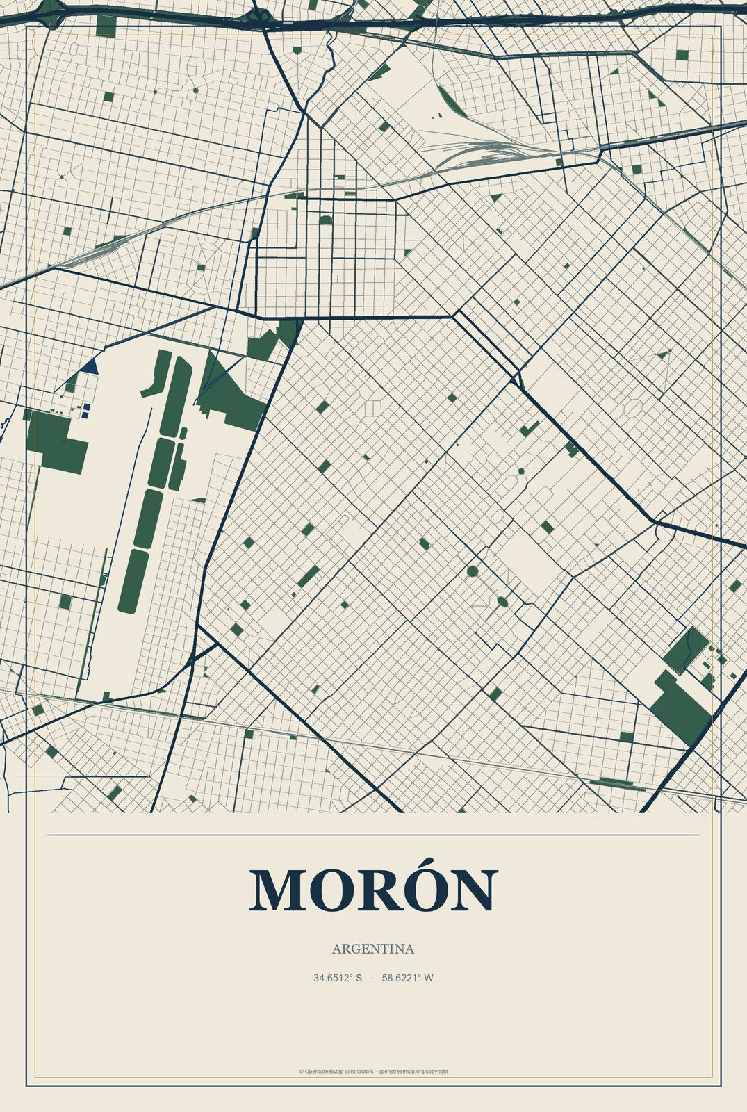 Morón, Argentina City Map Aluminum Sign in Coastal Cutout style