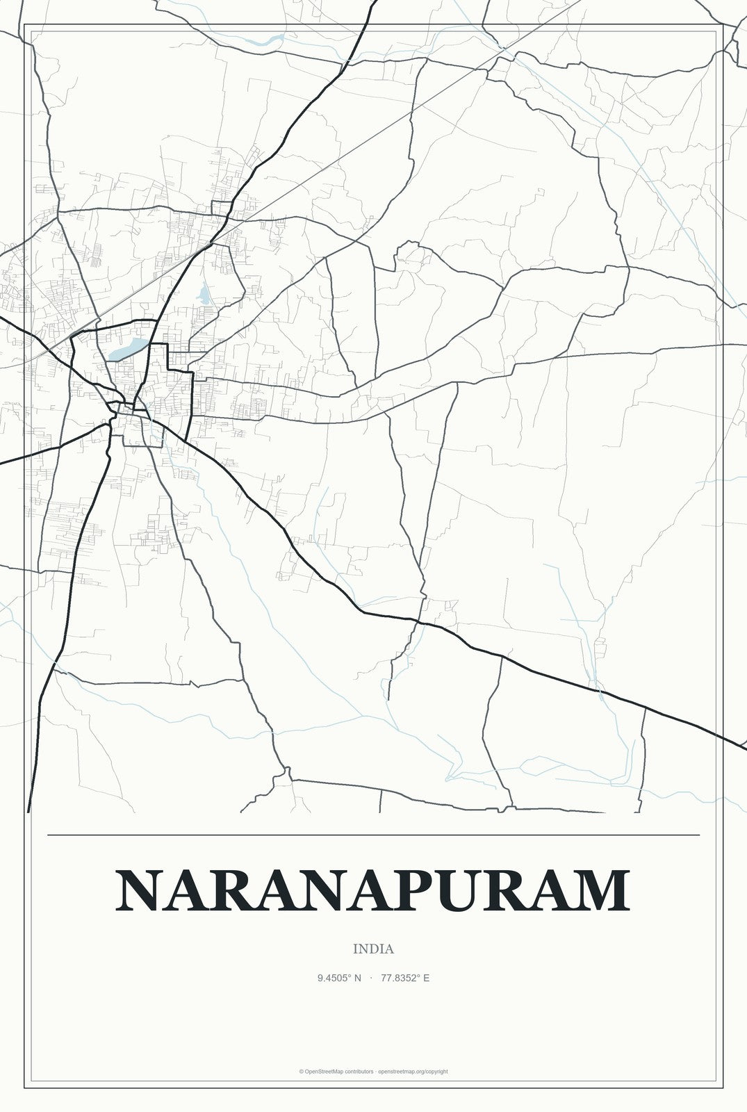 Naranapuram, India City Map Aluminum Sign in Gallery Air style