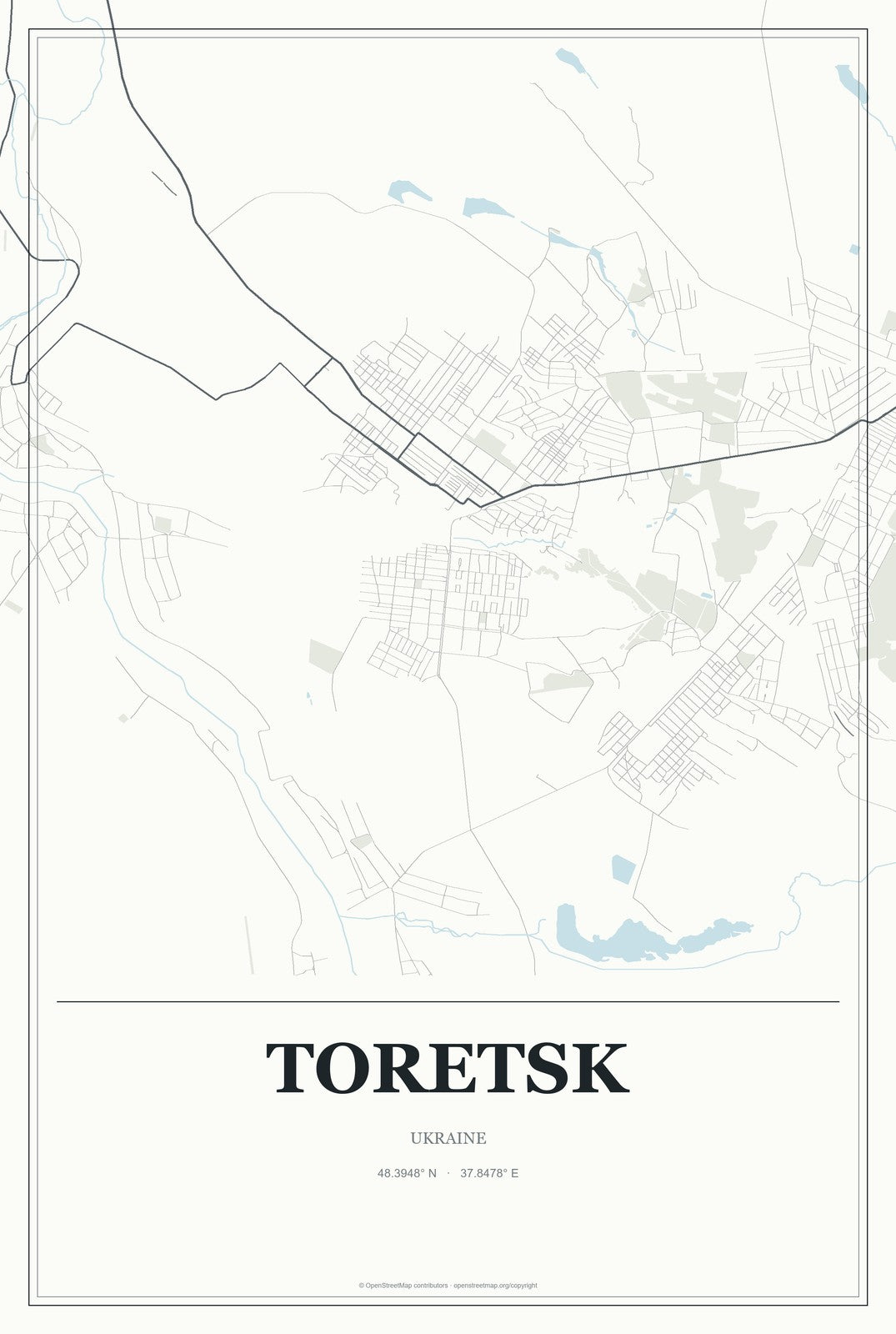 Toretsk, Ukraine City Map Aluminum Sign in Gallery Air style
