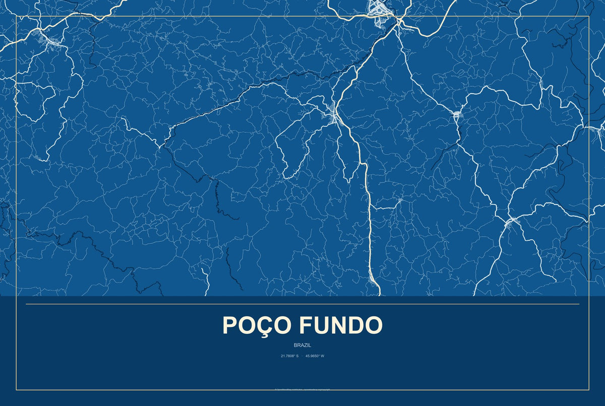 Poço Fundo, Brazil City Map Aluminum Sign in Harbor Cobalt style