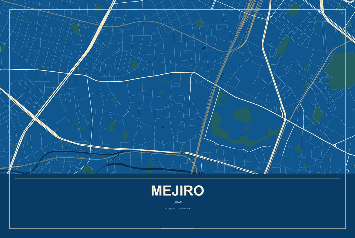 Mejiro, Japan City Map Aluminum Sign in Harbor Cobalt style