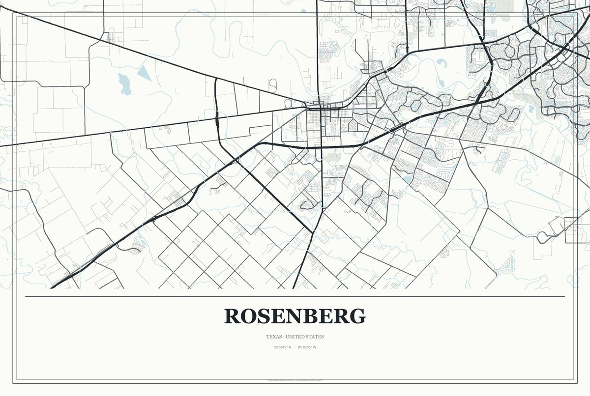 Rosenberg, Texas City Map Aluminum Sign in Gallery Air style