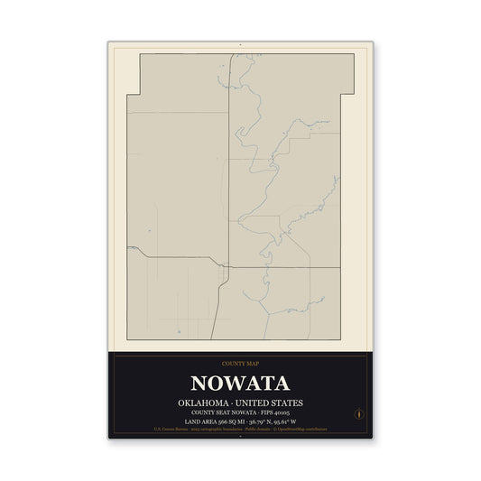 Nowata County, Oklahoma Map Aluminum Sign in Museum Plaque style