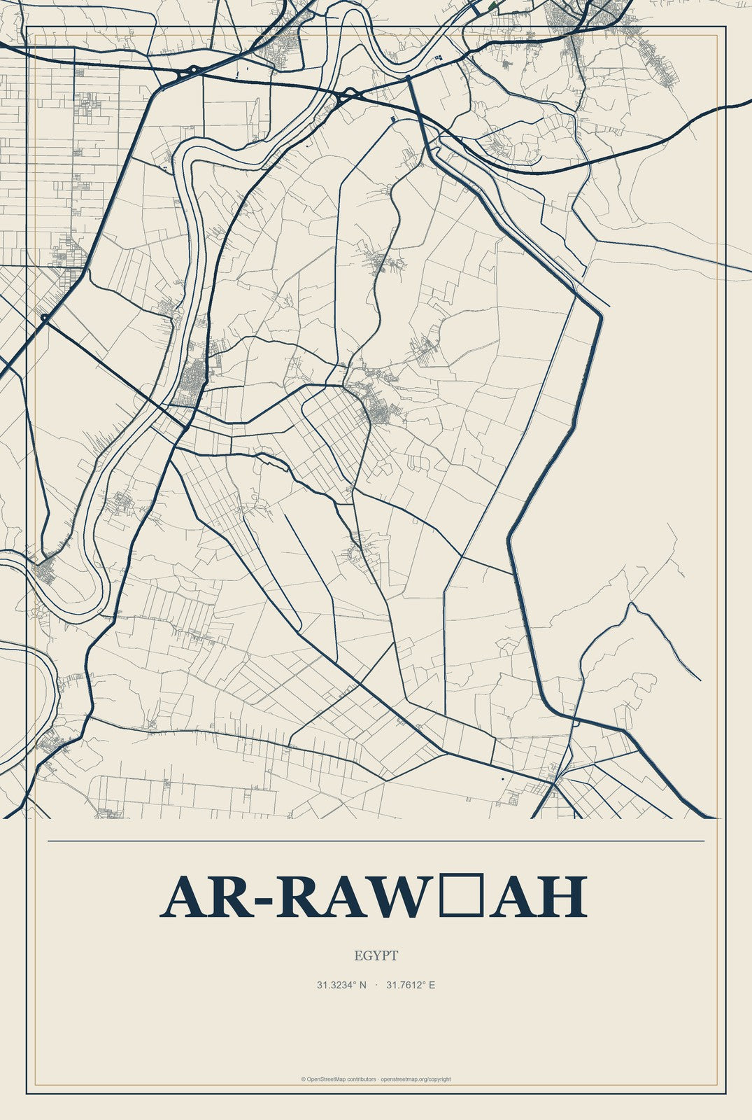 Ar-Rawḍah, Egypt City Map Aluminum Sign in Coastal Cutout style