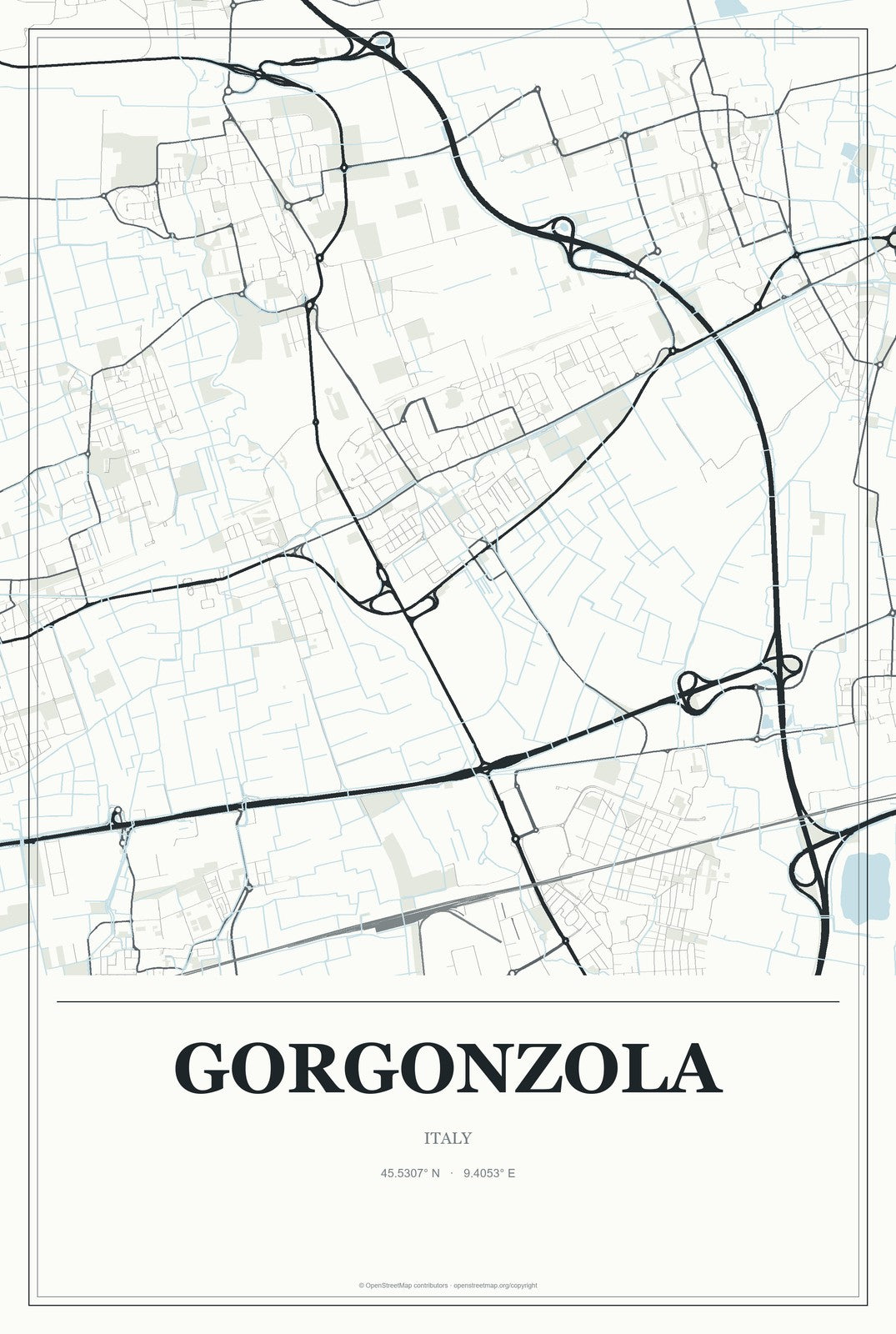 Gorgonzola, Italy City Map Aluminum Sign in Gallery Air style