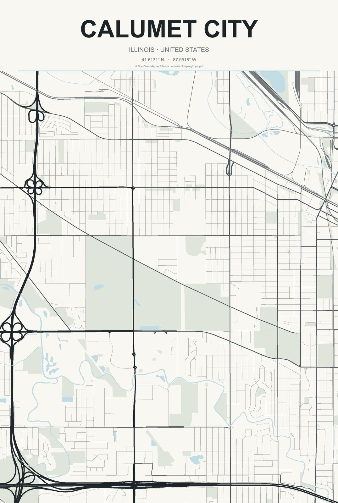 Calumet City, Illinois City Map Aluminum Sign in Headline Atlas style