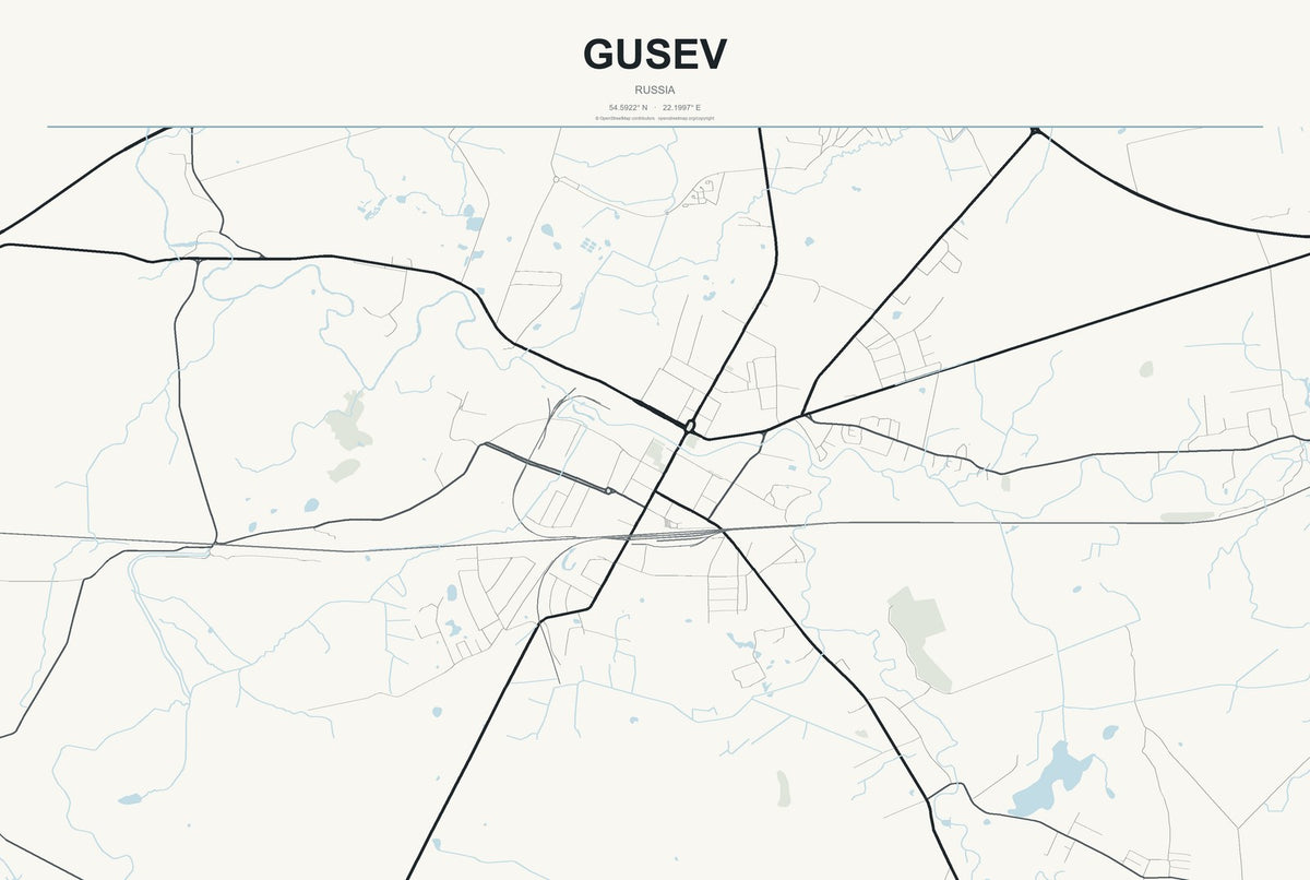 Gusev, Russia City Map Aluminum Sign in Headline Atlas style