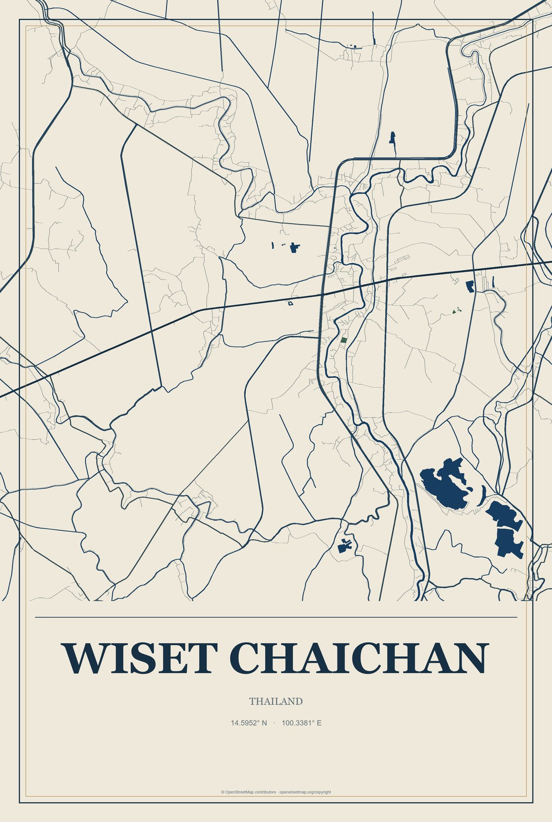 Wiset Chaichan, Thailand City Map Aluminum Sign in Coastal Cutout style