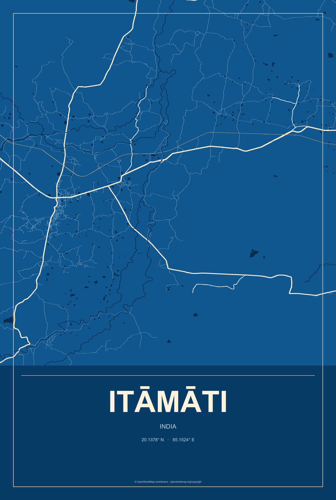 Itāmāti, India City Map Aluminum Sign in Harbor Cobalt style