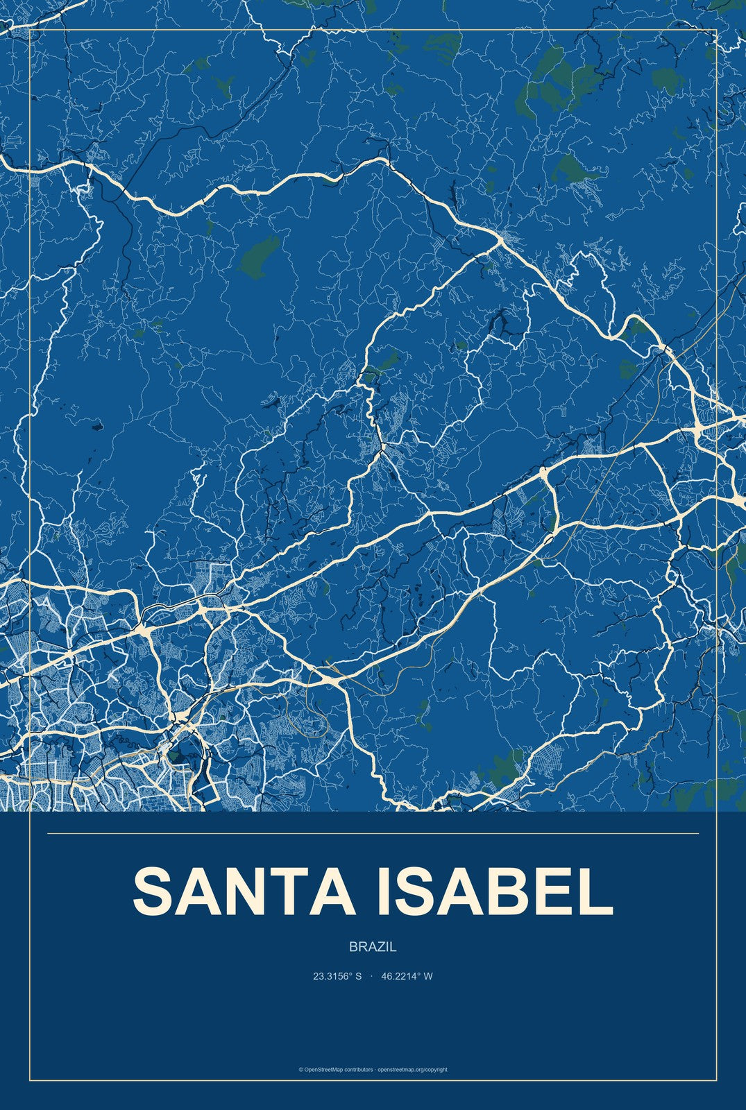 Santa Isabel, Brazil City Map Aluminum Sign in Harbor Cobalt style