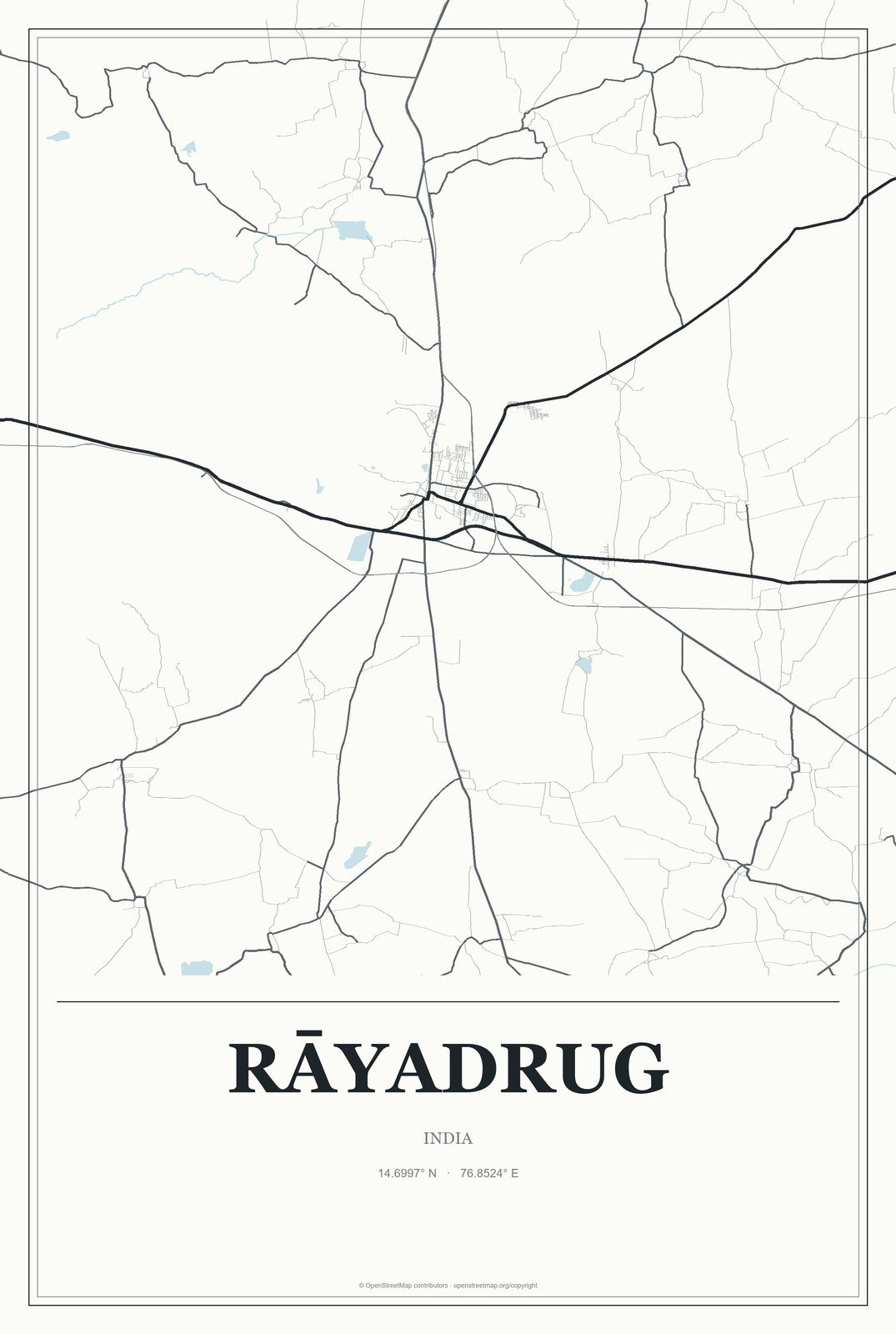 Rāyadrug, India City Map Aluminum Sign in Gallery Air style